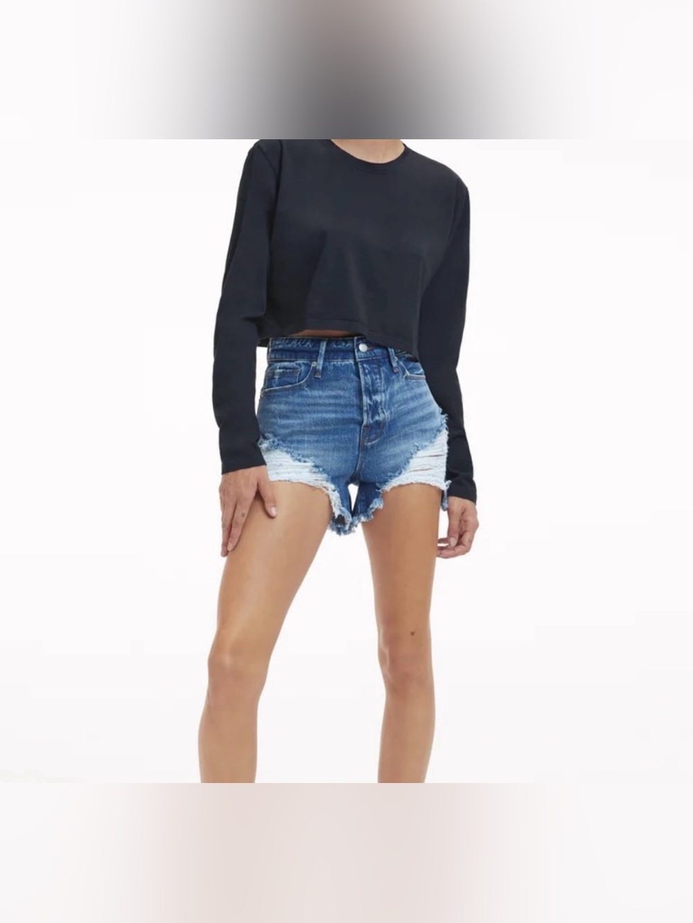 Good American Medium WashHigh Distressed Cut Off Jean Shorts - Size 26/2